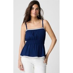 J. Crew Navy Blue White Trim Tank Top Peplum Sleeveless Size‎ 6 NWT